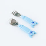 Bumkins Spoon + Fork: Stitch rests on a white background, with the Stitch-shaped handles facing the camera.