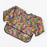 Bumkins Sleeved Bib: Super Mario™ Mashup rests at an angle on a white background.