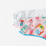 Close-up of Bumkins Sleeved Bib 2 Pack: Disco Boots stacked on a white background, with focus on the elastic cuffs on the sleeves.