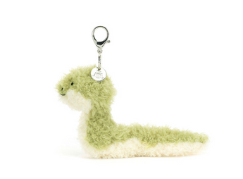 The Jellycat Bag Charm Little Snake is a whimsical reptile accessory with a metal clip for easy attachment.