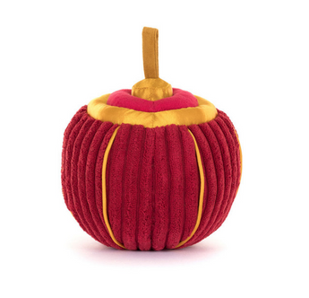 Check out the Jellycat Amuseables Rayray Lantern: a red plush, pumpkin-shaped toy with gold accents and brown stem. Safe from birth!.