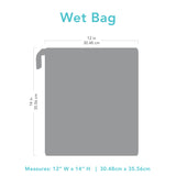 Diagram of a Bumkins Wet Bag: Blue Tropic in waterproof fabric with a zipper, measuring 12x14.