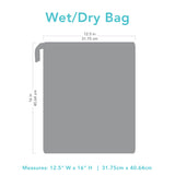 The Be Kind wet/dry bag by Bumkins is gray, waterproof, and measures 12.5x16 (31.75x40.64 cm).