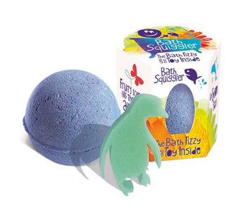 Loot Toys Bath Squiggler Fizz & Toy features a fruity fragrance and toy penguin inside, all wrapped in vibrant, non-toxic packaging.