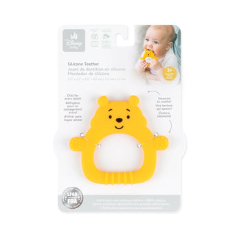 Bumkins Silicone Flat Teether: Winnie the Pooh is attached to cardboard packaging.