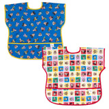 Bumkins Junior Bib 2 Pack: Mickey & Friends Excellent Eight—colorful kids’ bibs with Disney designs on blue and red.