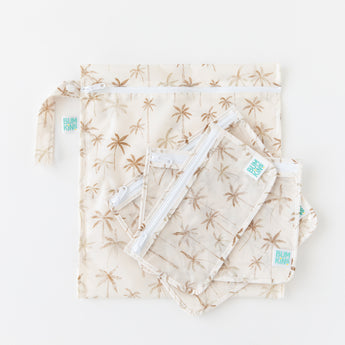 Bumkins The Chaos Coordinator Essential 4-Piece Set: Palm Daze is messily arranged on a white background.