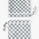 Bumkins Wet Bag + Wet/Dry Bag Set: Charcoal Check is vertically arranged on a white background with only the top half of the bags visible.