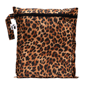 Roamio by Bumkins Wet Bag: Leopard features leopard print waterproof fabric, zipper closure, and side handle.
