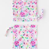 Bumkins Wet Bag + Wet/Dry Bag Set: Watercolor is vertically arranged on a white background with only the top half of the bags visible.