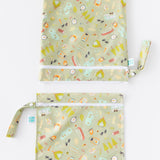 Bumkins Wet Bag + Wet/Dry Bag Set: Camp Gear is vertically arranged on a white background with only the top half of the bags visible.