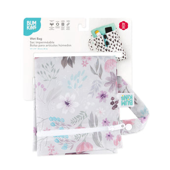 Bumkins Wet Bag: Floral features a snap handle, zipper, and waterproof fabric for reusable storage.