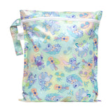 Bumkins Wet Bag: Aloha Stitch features pastel tropical patterns with Stitch illustrations, ukuleles, pineapples, and tropical leaves.