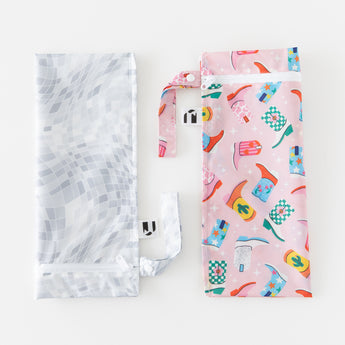 Roamio by Bumkins Wet Bag 2 Pack: Disco Boots—waterproof, reusable, and machine washable for easy clean-up.