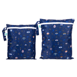 Bumkins Wet Bag + Wet/Dry Bag Set: Evil Eye—reusable blue bags, perfect for daily eco-friendly storage and packing.