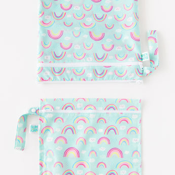 Bumkins Wet Bag + Wet/Dry Bag Set: Rainbow is neatly arranged on a white background.