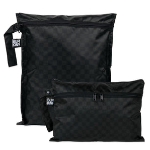 Bumkins Wet Bag + Wet/Dry Clutch Set: Rich Black includes 2 black waterproof bags in small and large sizes.