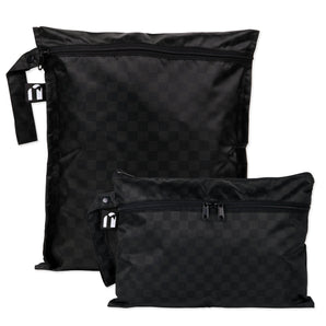 Roamio by Bumkins Wet Bag + Wet/Dry Clutch Set: Rich Black includes 2 black waterproof bags in small and large sizes.