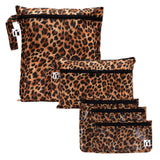 Roamio by Bumkins The Commuter Deluxe 5-Piece Set: Leopard—5 leopard print waterproof bags with zipper closures.