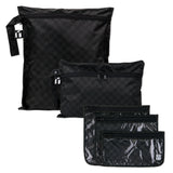 Bumkins The Chaos Coordinator Deluxe 5-Piece Set: Rich Black—5 black checkered waterproof bags with zipper closures.