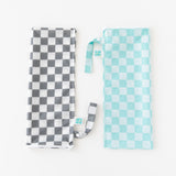 Bumkins Wet Bag Plus 2 Pack: Mint + Charcoal Check lays folded on a white background.