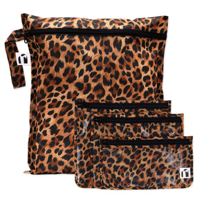 Roamio by Bumkins The Commuter Essential 4-Piece Set: Leopard—4 leopard print waterproof bags with zipper closures.