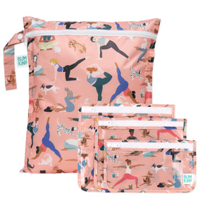 The Bumkins Yoga Pals set includes a Wet Bag, Clear Travel Bags, and a Packable Tote—ideal for travel or gifting.