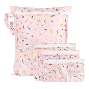 Bumkins The Chaos Coordinator Essential 4-Piece Set: Disney Princess Magic includes 4 pink waterproof bags with princess icon illustrations.