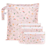 Bumkins The Chaos Coordinator Essential 4-Piece Set: Princess Magic includes 4 pink waterproof bags with a princess icon motif.