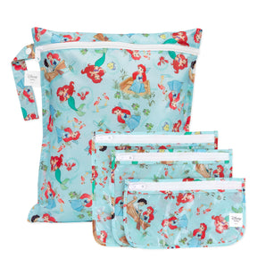 Bumkins Wet Bag + Clear Travel Bag 3 Pack Set: Disney Ariel, perfect for reusable storage and travel essentials.