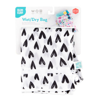 Bumkins Wet/Dry Bag: Hearts offers waterproof protection with separate zippered compartments.