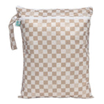 Bumkins Wet/Dry Bag: Sand Check is waterproof with two zippered compartments and a handle, ideal for organizing travel essentials.