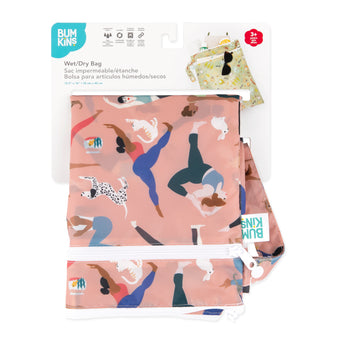 Bumkins Wet/Dry Bag: Yoga Pals is shown folded in its packaging.