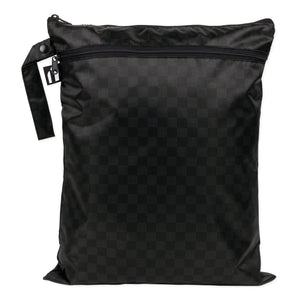 Roamio by Bumkins Wet/Dry Bag: Rich Black features a black waterproof checkered design, two zippered compartments, and looped strap.