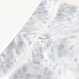 Close-up of Roamio by Bumkins Wet/Dry Clutch: Disco Check on a white background, with focus on the dual zipper.