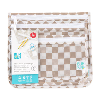 Bumkins Clear Travel Bag 3 Pack: Sand Check is shown with its packaging tag.