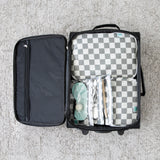 Bumkins Packing Cube 2 Pack + Clear Travel Bag 3 Pack Set in Charcoal Check keeps your suitcase organized for effortless travel.