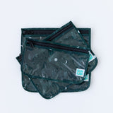 Bumkins Clear Travel Bag 3 Pack: Starry Cactus with a green cactus pattern stacked on a white backdrop