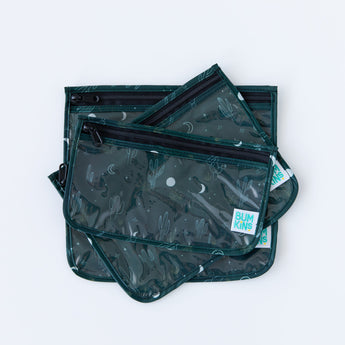 Bumkins Clear Travel Bag 3 Pack: Starry Cactus with a green cactus pattern stacked on a white backdrop
