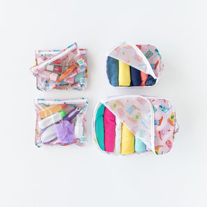 Bumkins Packing Cube 2 Pack + Clear Travel Bag 3 Pack Set: Boots keeps toiletries, makeup & clothes organized for travel.