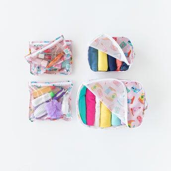 Bumkins Packing Cube 2 Pack + Clear Travel Bag 3 Pack Set: Boots keeps toiletries, makeup & clothes organized for travel.