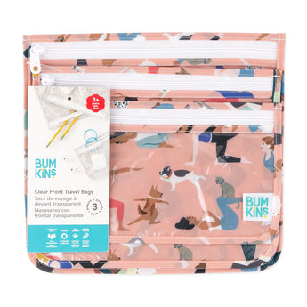 Bumkins Clear Travel Bag 3 Pack: Yoga Pals is shown with its packaging tag.