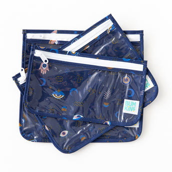 Bumkins Clear Travel Bag 3 Pack: Evil Eye are arranged stacked on a white background.