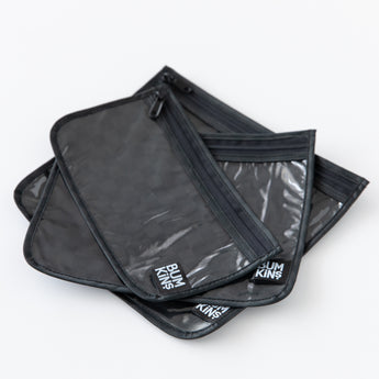 Bumkins Clear Travel Bag 3 Pack: Rich Black are shown fanned out on a white background.