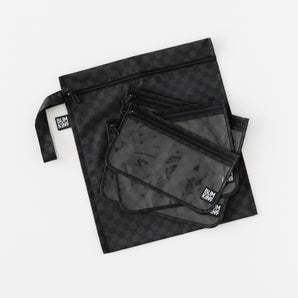 Bumkins Wet Bag + Clear Travel Bag 3 Pack Set in Rich Black—ideal for organizing travel essentials.