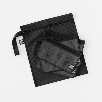 Bumkins Wet Bag + Clear Travel Bag 3 Pack Set in Rich Black—ideal for organizing travel essentials.