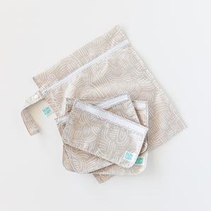 Bumkins Wet Bag + Clear Travel Bag 3 Pack Set: Wander—stylish, reusable bags perfect for travel and on-the-go parents.
