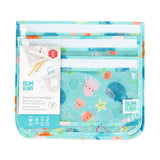 Bumkins Clear Travel Bag 3-Pack: Ocean Life features vibrant TSA-compliant ocean-themed designs like an octopus and whale.