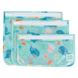 The Clear Travel Bag 3-Pack: Ocean Life by Bumkins offers TSA-friendly aqua bags with ocean-themed prints.