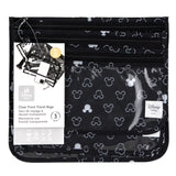 Bumkins Clear Travel Bag 3-Pack: Mickey Mouse Icon Black + White, TSA-compliant with labels, in packaging.